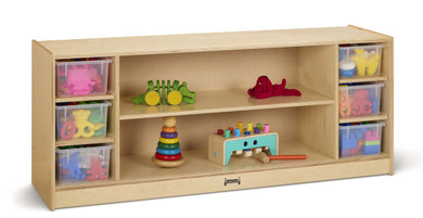 Wooden Combo Bin Toy Storage Bookshelf with 6 Clear Cubbie Trays