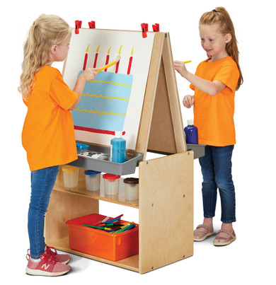 2 Sided Wooden Classroom Art Center Easel With Storage