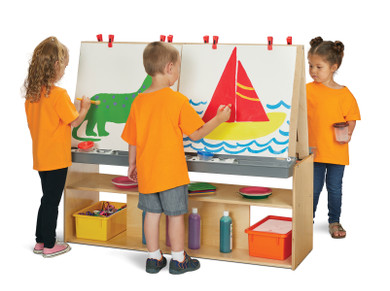 4 Station Wooden Classroom Art Center Easel With Storage