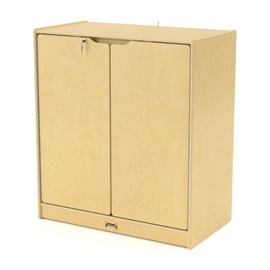 Small Lockable Wooden Storage Cabinet With Doors and Shelves