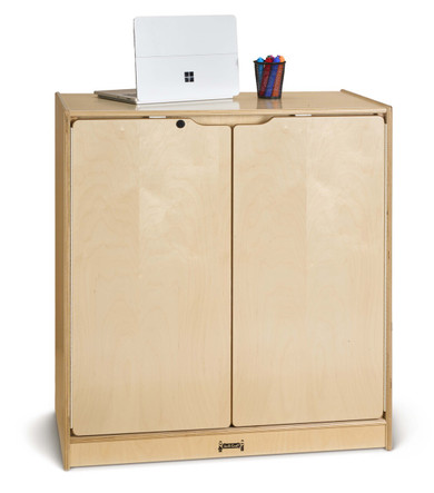 Small Lockable Wooden Storage Cabinet With Doors and Shelves