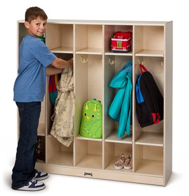 5 Section Wooden White Coat Locker With Cubbies