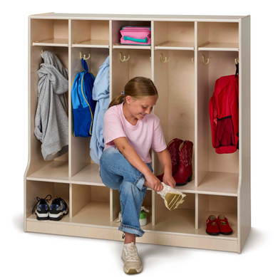 5 Section Wooden White Coat Locker Cubby With Bench