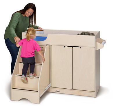 White Wooden Diaper Changing Table With Stairs