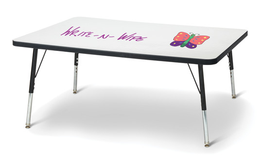 Rectangle Dry Erase Table - 30" x 48", A-height - Write-n-Wipe/Black/Black