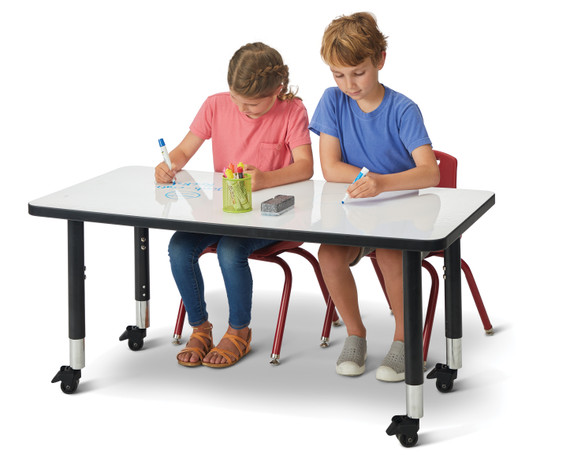 Rectangle Dry Erase Table - 30" x 48", A-height - Write-n-Wipe/Black/Black
