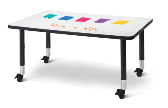 Rectangle Dry Erase Table - 30" x 48", A-height - Write-n-Wipe/Black/Black