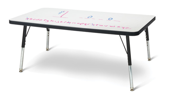 Rectangle Dry Erase Table - 24" x 36", A-height - Write-n-Wipe/Black/Black