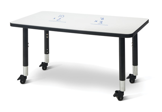 Rectangle Dry Erase Table - 24" x 36", A-height - Write-n-Wipe/Black/Black
