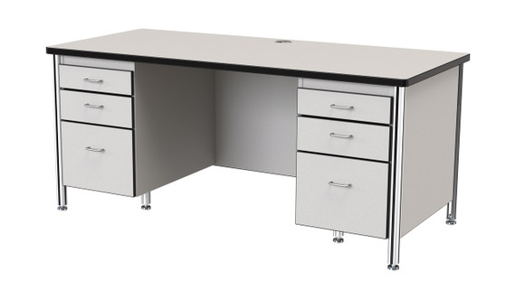 Teachers' 66" Desk with 2 Pedestals - Gray/Black Teachers' 66" Desk with 2 Pedestals - Gray/Black