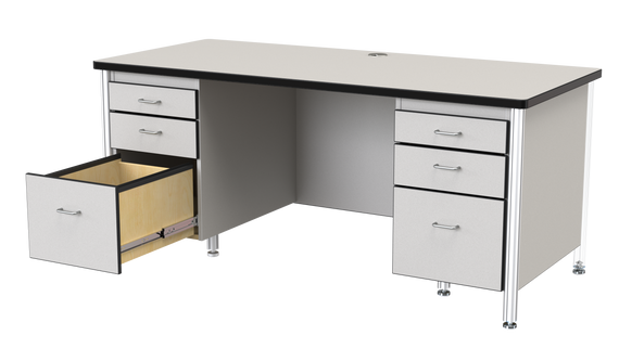 Teachers' 66" Desk with 2 Pedestals - Gray/Black
