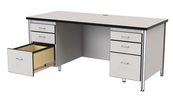 Teachers' 66" Desk with 2 Pedestals - Gray/Black Teachers' 66" Desk with 2 Pedestals - Gray/Black