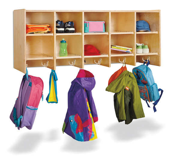 10 Section Wooden Wall Mounted Coat Locker