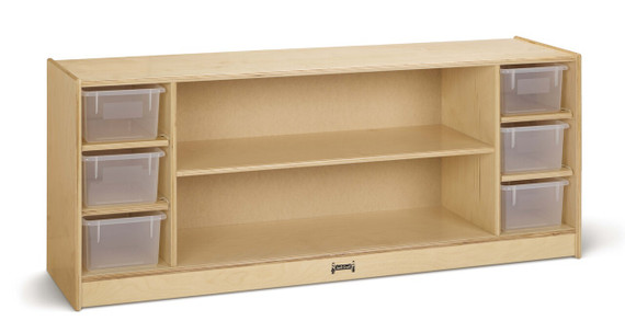 Wooden Combo Bin Toy Storage Bookshelf with 6 Clear Cubbie Trays