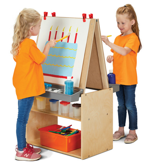 2 Sided Wooden Classroom Art Center Easel With Storage