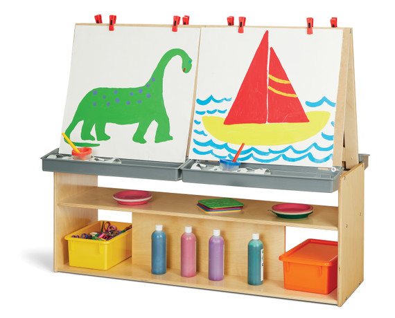 4 Station Wooden Classroom Art Center Easel With Storage 4 Station Wooden Classroom Art Center Easel With Storage