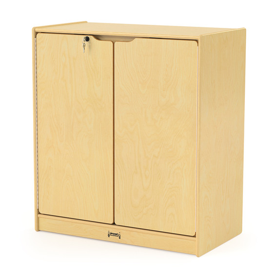 Small Lockable Wooden Storage Cabinet With Doors and Shelves