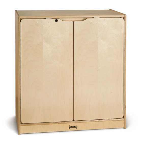 Small Lockable Wooden Storage Cabinet With Doors and Shelves
