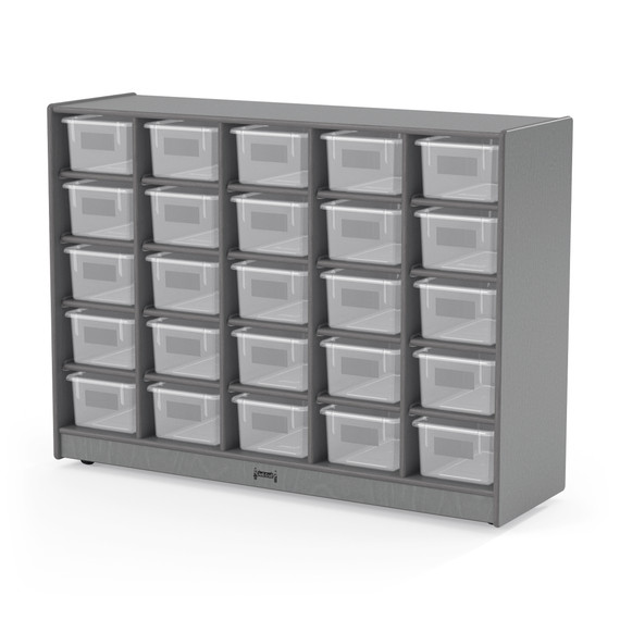25 Cubby Wooden Gray Classroom Storage Organizer With Clear Bins