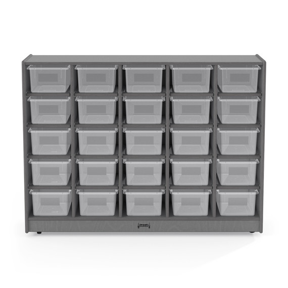 25 Cubby Wooden Gray Classroom Storage Organizer With Clear Bins