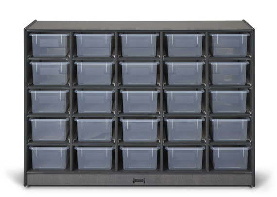25 Cubby Wooden Gray Classroom Storage Organizer With Clear Bins