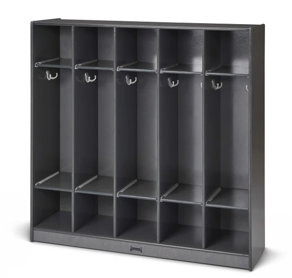 5 Section Wooden Gray Coat Locker With Cubbies