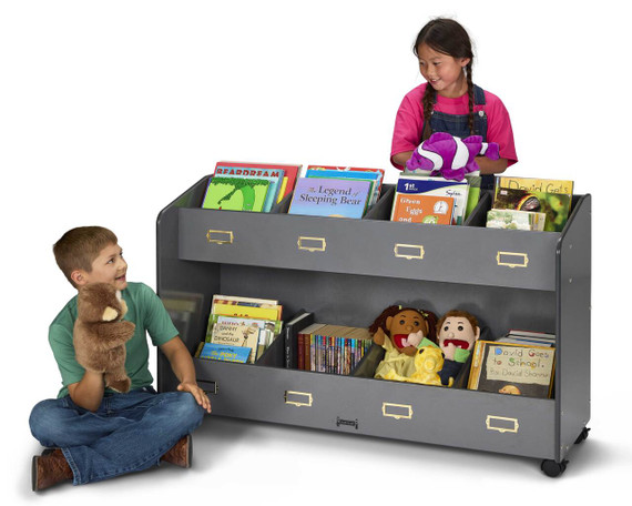 8 Section Mobile Gray Book Cart Organizer