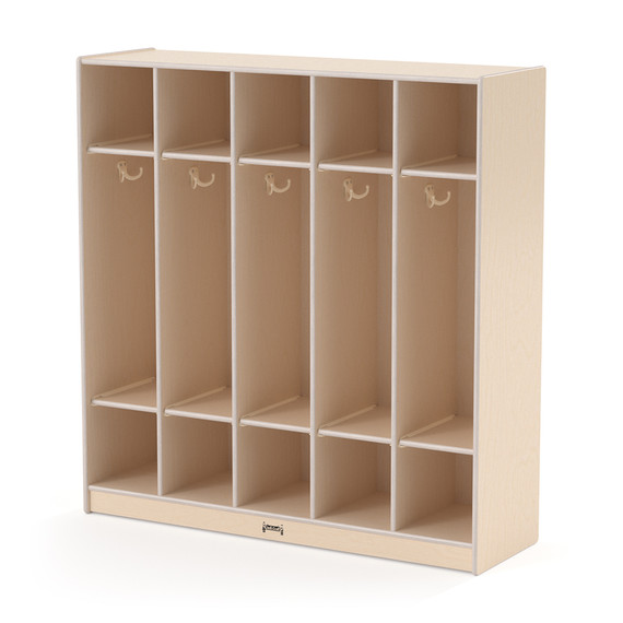 5 Section Wooden White Coat Locker With Cubbies