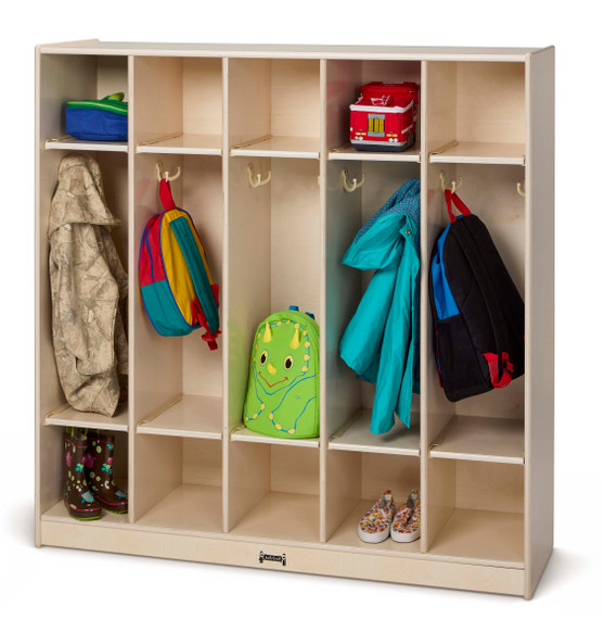5 Section Wooden White Coat Locker With Cubbies