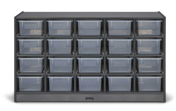 20 Clear Cubby Wooden Gray Mobile Storage Unit