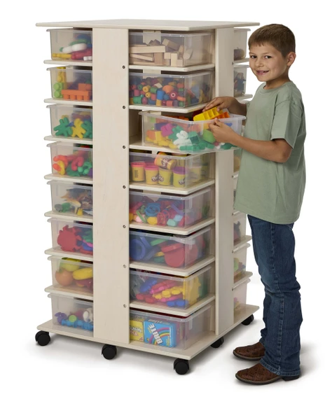 32 Tub Wooden White Mobile Storage Tower