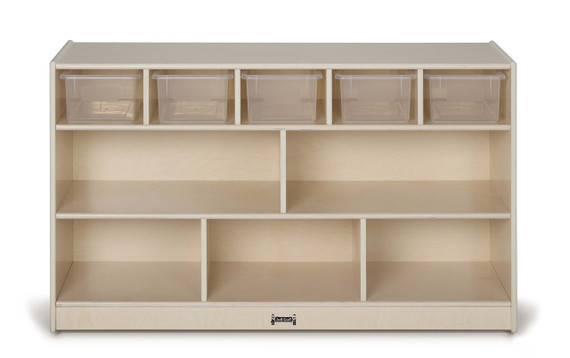 Mobile Wooden White Toy Storage Bookshelf With Clear Bins