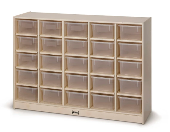 25 Cubby Wooden White Classroom Storage Organizer With Clear Bins