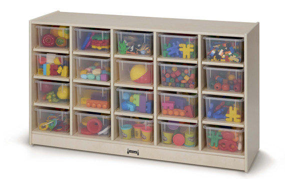 20 Clear Cubby Wooden White Mobile Storage Unit