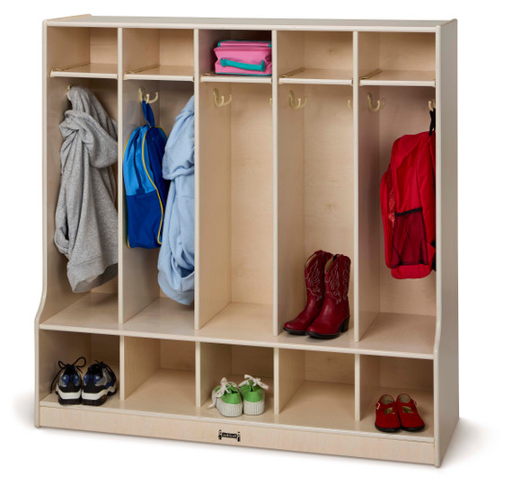 5 Section Wooden White Coat Locker Cubby With Bench