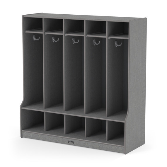 5 Section Wooden Gray Coat Locker Cubby With Bench