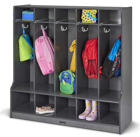 5 Section Wooden Gray Coat Locker Cubby With Bench