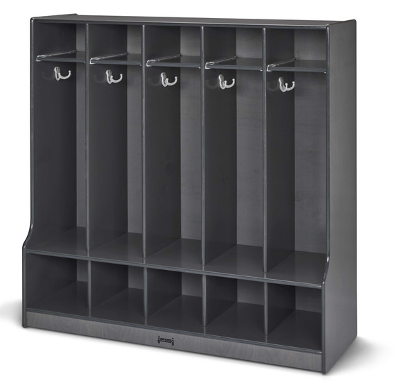 5 Section Wooden Gray Coat Locker Cubby With Bench