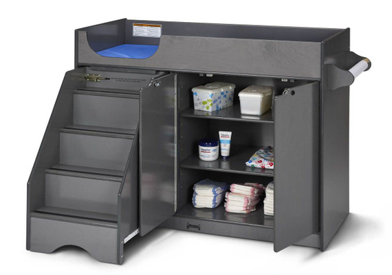 Gray Wooden Diaper Changing Table With Stairs
