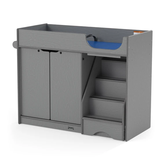 Gray Wooden Diaper Changing Table With Stairs