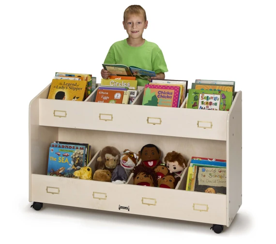 8 Section Mobile White Book Cart Organizer