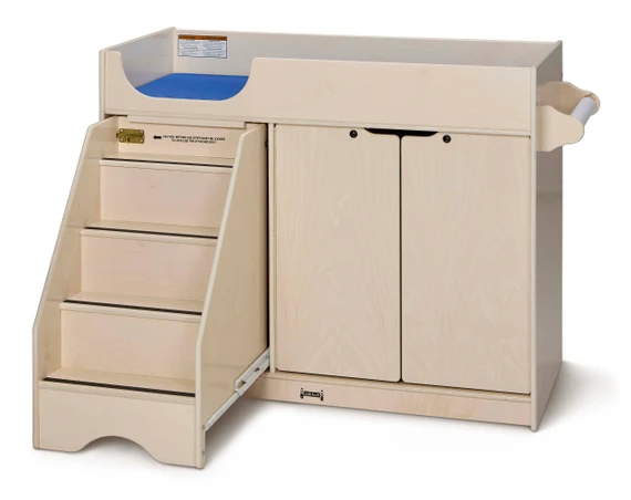 White Wooden Diaper Changing Table With Stairs