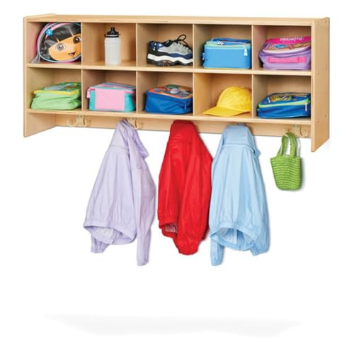 10 Section Wood Wall Mounted Coat Locker With Storage