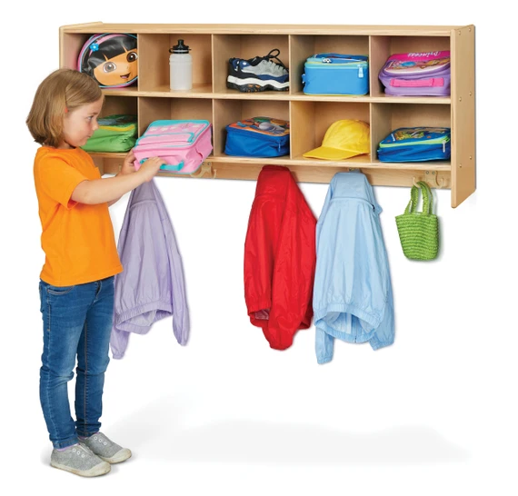 10 Section Wood Wall Mounted Coat Locker With Storage