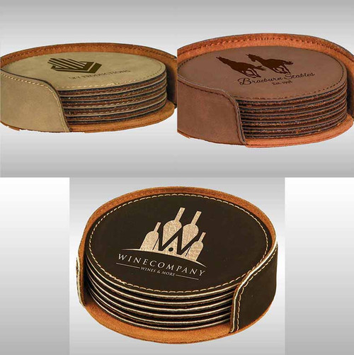 4″ Coaster Set (6) – Round Leatherette