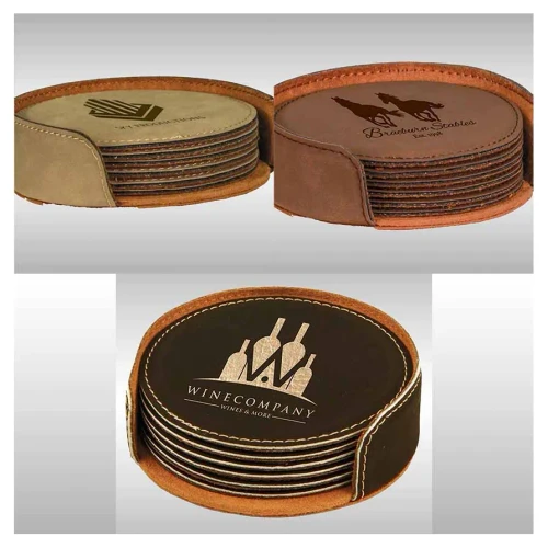 4″ Coaster Set (6) – Round Leatherette