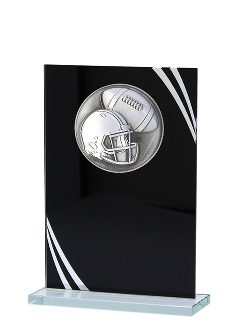 Black Reflection Football Glass Plaque - GLMP95306-BK — 6 inches