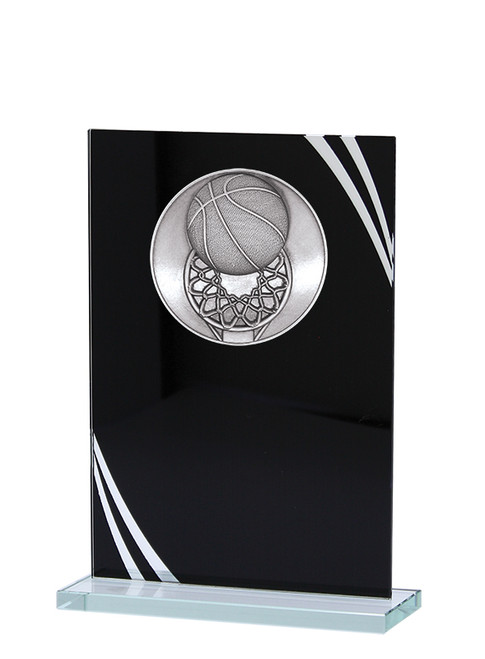 Black Reflection Basketball Glass Plaque - GLMP95303-BK — 6 inches