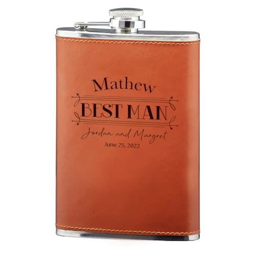 Brown Leatherette Flask - 8 oz