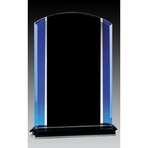 Black and Blue Rounded Glass Plaque — 7 1/4"
